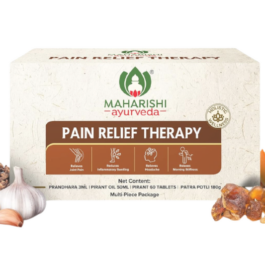 Maharishi Ayurveda Pain Relief Therapy | A Combo of Pirant Tablets, Pirant Oil, Prandhara & Patra Potli, 60 Tablets