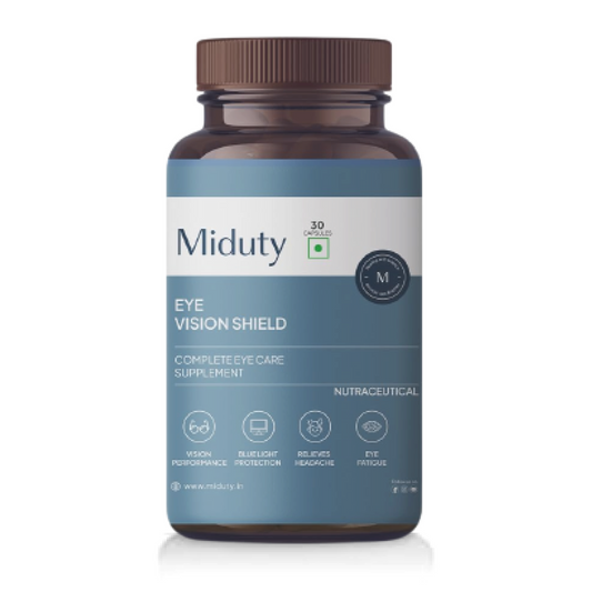Miduty by Palak Notes Eye Vision Shield Supplement for Dry Eyes Bilberry Fruit Extracts, Lutein, Beta Carotene, Zeaxanthin, Astaxanthin, Lycopene - Eye Vitamin for Blurry Vision - 30 Capsules