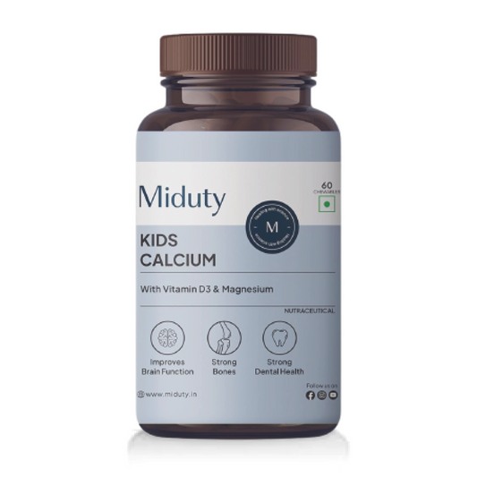 Miduty by Palak Notes Kids Calcium with Vitamin D3 - K2 Magnesium No Sugar Added for Strong Bones, Brain Function, Immunity Booster, Strong Teeth Calcium Supplement Kids Multivitamin - 60 Chewables