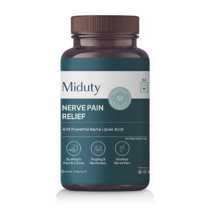 Miduty by Palak Notes Nerve Pain Relief Nerve Damage for Nerve Blocks, Acetyl L-Carnitine, R-Lipoic Acid, Horse Chestnut, Combats Sciatica Pain & Tingling Sensation, Nerve Pain Relief Pack - 30 Caps