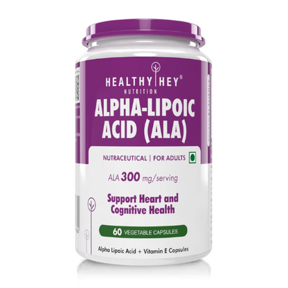HealthyHey Nutrition Alpha Lipoic Acid - ALA- Pack of 60 Veg. Capsules - Gluten Free & Non-GMO