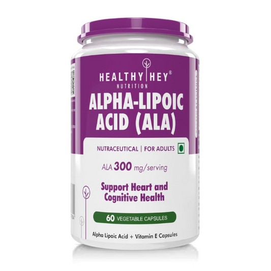 HealthyHey Nutrition Alpha Lipoic Acid - ALA- Pack of 60 Veg. Capsules - Gluten Free & Non-GMO