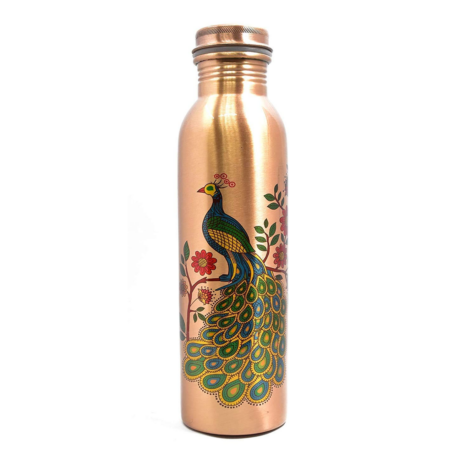 KC Pure Copper Peacock Designer Water Bottle with Advanced Leak Proof Protection, Ayurveda and Yoga Health Benefits. (1000ml, 1Unit, Pack of 1)