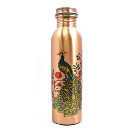 KC Pure Copper Peacock Designer Water Bottle with Advanced Leak Proof Protection, Ayurveda and Yoga Health Benefits. (1000ml, 1Unit, Pack of 1)