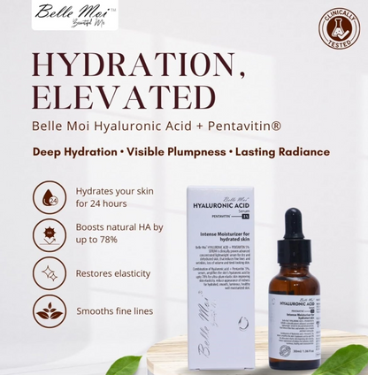 Belle Moi Hyaluronic Acid + Pentavitin Serum | Intense Hydration & Plumping Face Serum | Deep Moisturizing, Fine Lines & Glow Booster | Daily Lightweight Serum for Women & Men â€“ 30 ml