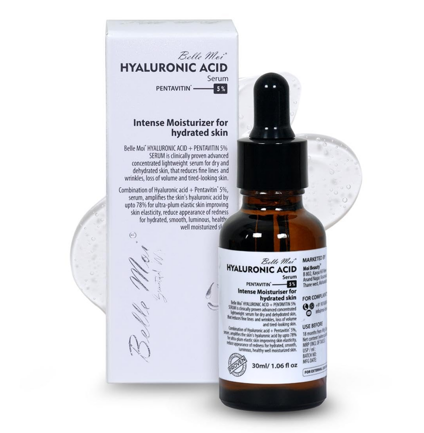 Belle Moi Hyaluronic Acid + Pentavitin Serum | Intense Hydration & Plumping Face Serum | Deep Moisturizing, Fine Lines & Glow Booster | Daily Lightweight Serum for Women & Men â€“ 30 ml