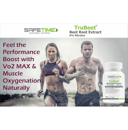 SAFETIME TRUBEET BEET ROOT 6% NITRATES Cardiovascular Health, VO2 MAX, Sports Perforamance & Endurance (60 Veg Capsules) (Pack of 1)