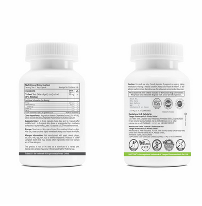 SAFETIME TRUBEET BEET ROOT 6% NITRATES Cardiovascular Health, VO2 MAX, Sports Perforamance & Endurance (60 Veg Capsules) (Pack of 1)
