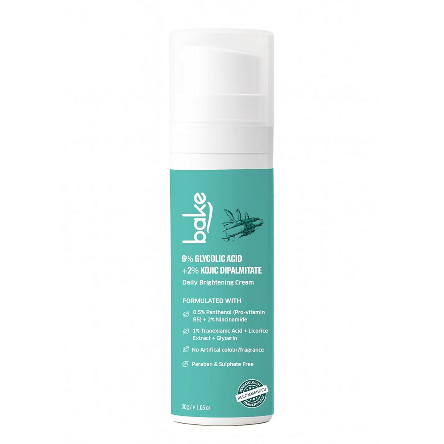 BAKE 6% Glycolic Acid Cream with Niacinamide for Pigmentation, Dark Spots & Tan Removal | Daily Brightening Cream | Improves Uneven Skin Tone & Reduces Sun Damage | For Men & Women | 30g