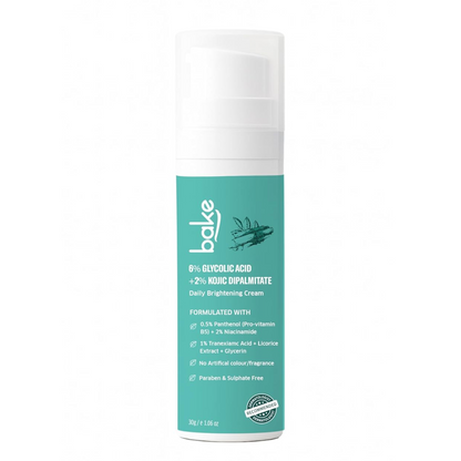 BAKE 6% Glycolic Acid Cream with Niacinamide for Pigmentation, Dark Spots & Tan Removal | Daily Brightening Cream | Improves Uneven Skin Tone & Reduces Sun Damage | For Men & Women | 30g