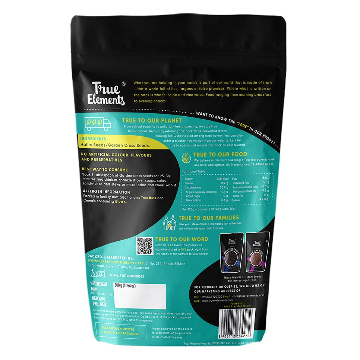 True Elements Halim Seeds 500g - Aliv Seeds | High in Fibre and Omega -3 | Garden Cress Seeds | Haleem Seed | Immunity Booster Superfood