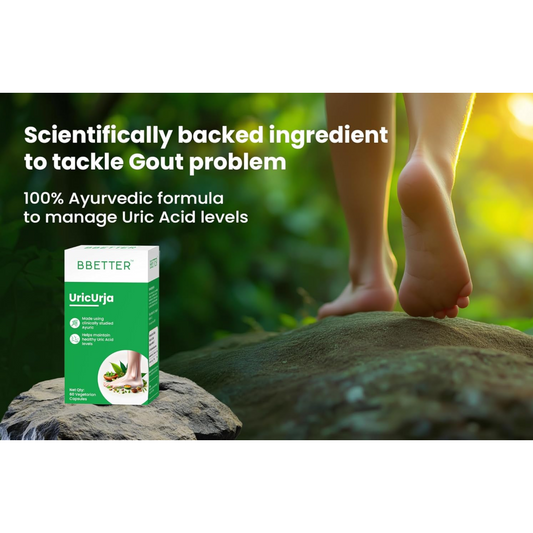 BBETTER UricUrja - Lab Tested Ayurvedic Medicine for Uric Acid Levels Management | Supports Kidney Health | Gout Pain Relief Medicine | 60 Capsules for Healthy Uric Acid Levels
