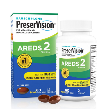 PreserVision AREDS 2 Eye Vitamins, #1 Eye Doctor Recommended Brand, Lutein and Zeaxanthin Supplement with Vitamin C, Vitamin E, Zinc, and Copper, 60 Softgels (Minigels)