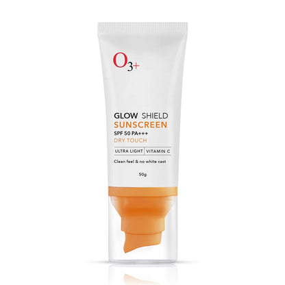 O3+ Glow Shield Sunscreen SPF 50 PA+++ (50gm) | Lightweight Cream | No White Cast | Sunscreen For Oily Skin, Dry Skin | For Women & Men