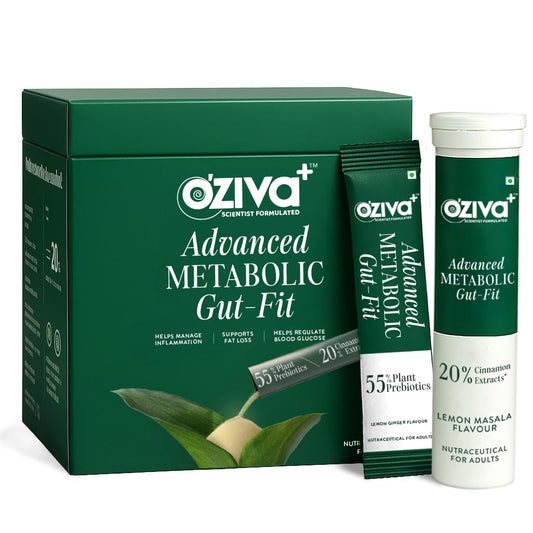 OZiva+ Advanced Metabolic Gut-Fit For Gut & Metabolic Heath | With Cinnamon Polyphenols, B420â„¢ Probiotic, Oat Fiber Prebiotic | 30 Sachets + 30 Effervescent Tablets