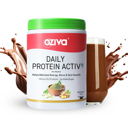 OZiva Daily Protein Activ for Women | Best Protein Powder for Women with 120g Protein, Probiotics, Shatavari for Increased Energy Levels, Bone Health and Hormonal Balance 300g