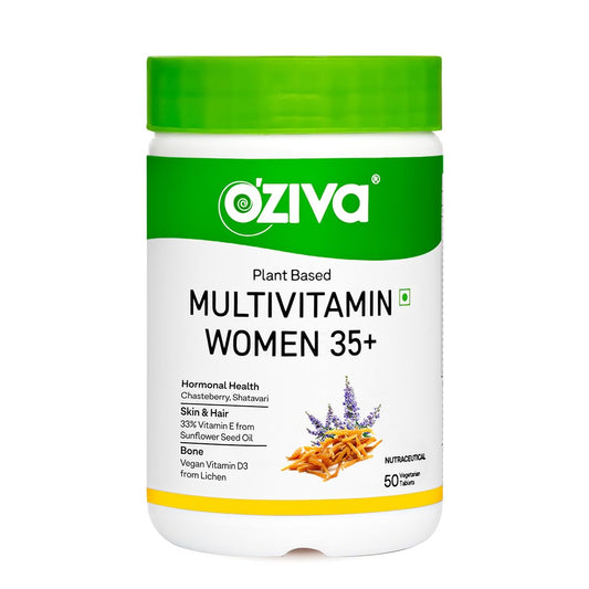 OZiva Plant Based Multivitamins for Women 35+| For Hormonal Health, Skin & Hair, Bone Health| With Chasteberry, Vitamin E & D3, 50 Vegetarian Capsules