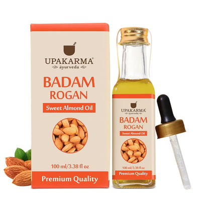 UPAKARMA Badam Oil | Pure and Natural Cold Pressed Sweet Almond/Badam Rogan Oil | Promotes Skin & Hair Health, 100ml - Pack of 1