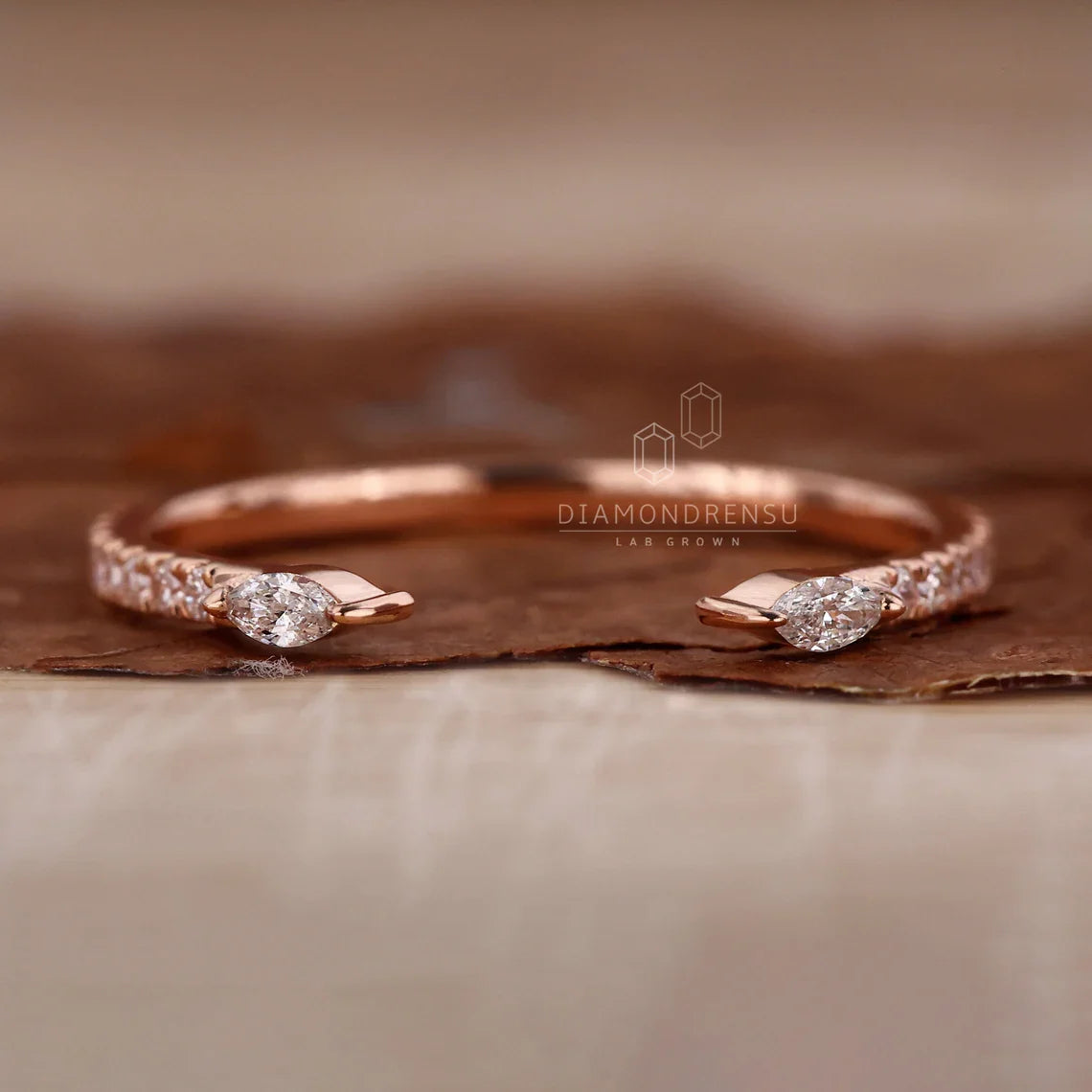 Open Gap Lab Grown Diamond Wedding Band, 0.19 TW Marquise and Round Diamond Band, Stackable Band, Matching Band, Anniversary Gift for Women