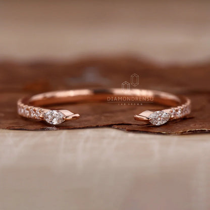 Open Gap Lab Grown Diamond Wedding Band, 0.19 TW Marquise and Round Diamond Band, Stackable Band, Matching Band, Anniversary Gift for Women