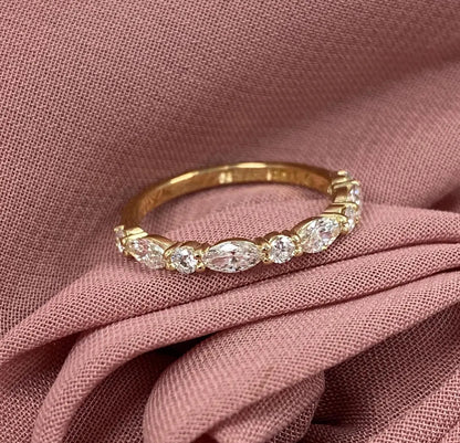 0.70 Carat Lab Grown Diamond Wedding Band, 14K Gold Marquise and Round Cut Ring