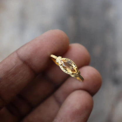 Genuine 14k Vermeil Citrine Ring ~ 925 Sterling Silver Wedding Anniversary Gift Ring For Women's ~ Handmade November Birthstone Dainty Ring