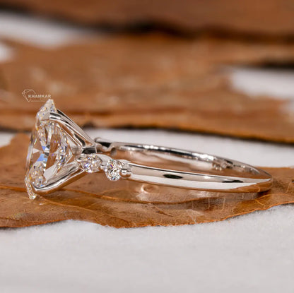 2.00Ct Oval Cut Lab Grown Diamond Engagement Ring,Side Marquise and Round Diamonds,Wedding Ring For Her,5 Stone Ring,Anniversary Ring