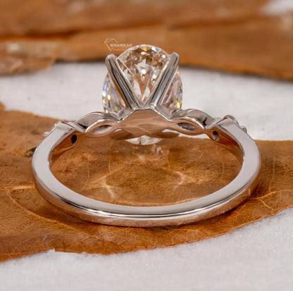 2.00Ct Oval Cut Lab Grown Diamond Engagement Ring,Side Marquise and Round Diamonds,Wedding Ring For Her,5 Stone Ring,Anniversary Ring