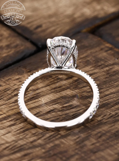 4.0CT Classic Vintage Style Oval Moissanite Ring, Oval Cut Solitaire Diamond Ring, Gorgeous Hidden Halo Anniversary Ring, White Gold Ring