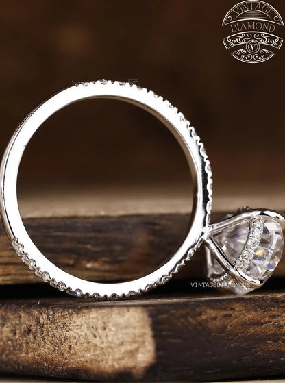 4.0CT Classic Vintage Style Oval Moissanite Ring, Oval Cut Solitaire Diamond Ring, Gorgeous Hidden Halo Anniversary Ring, White Gold Ring