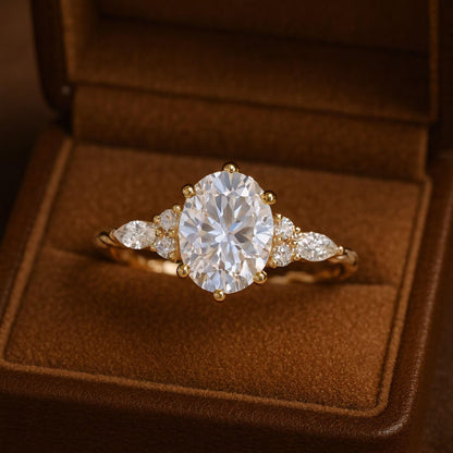 Oval cut Moissanite engagement ring vintage Unique Sterling Silver ring Solid gold Marquise cut diamond wedding Bridal ring Anniversary ring