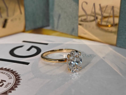 Oval Lab Grown Diamond Engagement Ring - White/Yellow Solid Gold